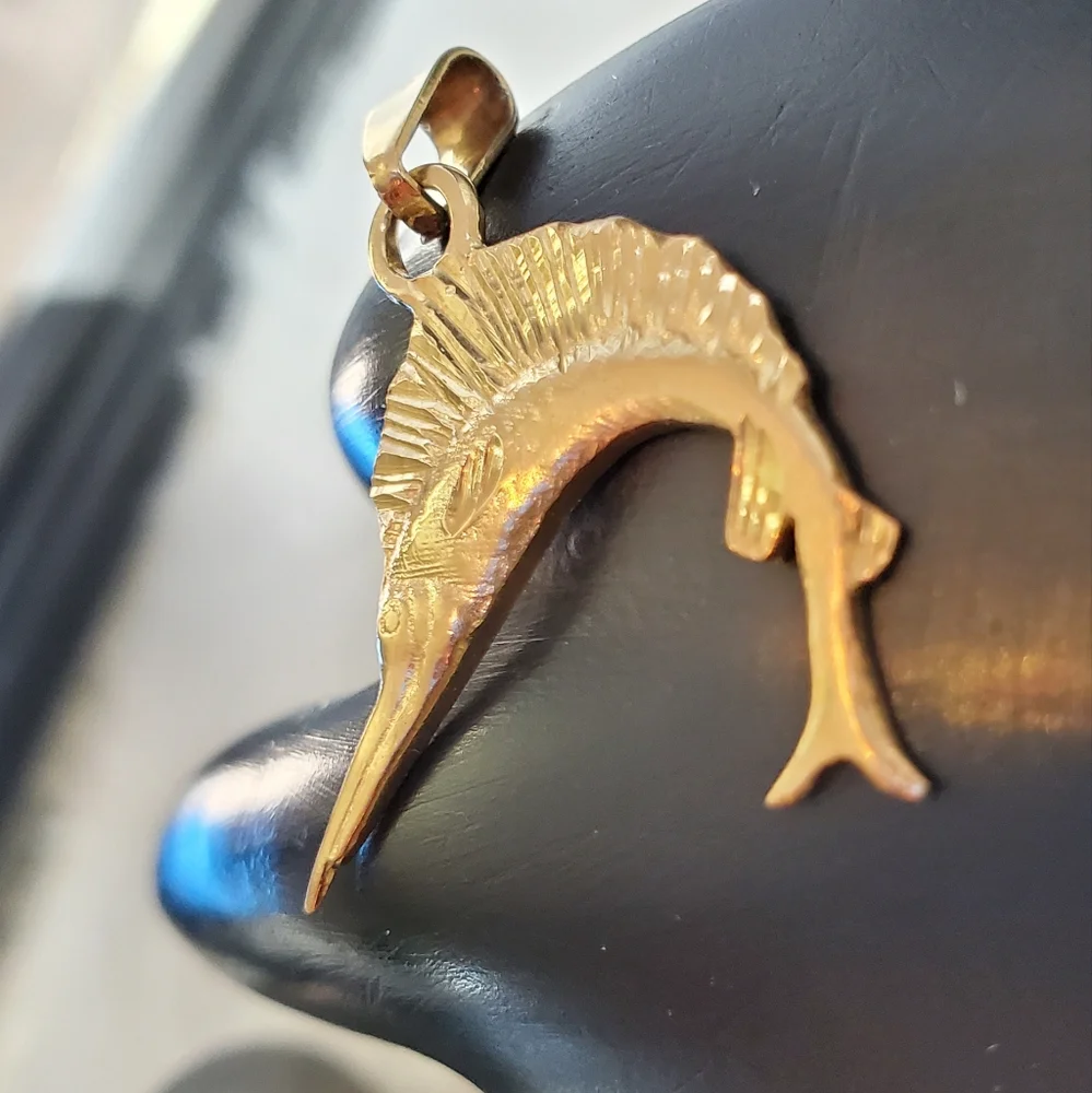 Nautical 14K Gold Fish Sail Fish Fisherman Fishing Pendant
